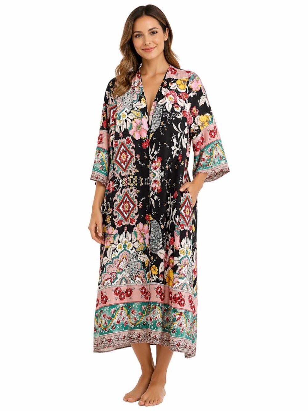 Love Fire Multicolor Floral Rayon Open Kimono